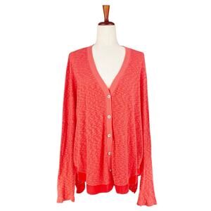 ANTHROPOLOGIE LEFT OF CENTER Evie High-Low Button-Up Orange Cardigan Size L